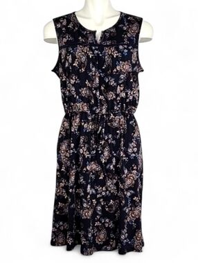 PerSeption Concept Women's Navy Paisley Sleeveless Cinchable Waist Dress M